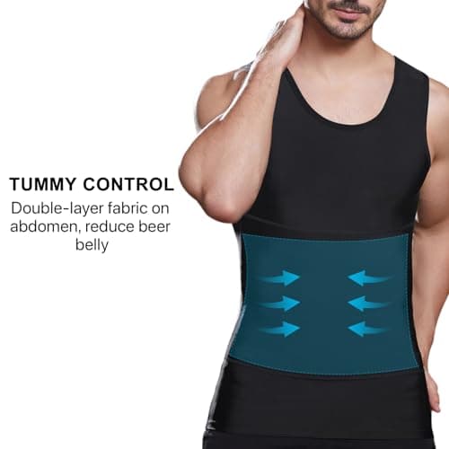 Mens Slimming Compression Shirt, Body Shaper Workout Tank Top, Gynecomastia Tummy Control Undershirts - Change in Seconds view 3