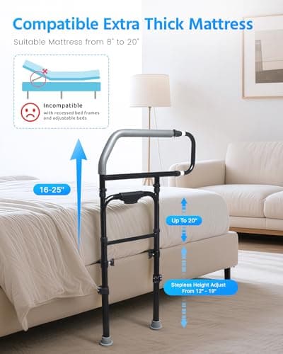 Bed Rail for Elderly Adults Safety – Adjustable Bed Assist Rail for Seniors, Post Surgery Recovery & Fall Prevention, Fits Thick Mattresses, Retractable Height Adjustment, Supports Up to 300 lbs view 3
