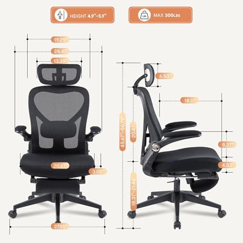 FLEXISPOT Foldex Ergonomic Office Chair, Folding Chair for Small Spaces with Lumbar Support, Flip-up Armrests, 3D Headrest, Desk Chairs with Footrest for Work,Video Game,Gift (Foam Seat, Black) view 2