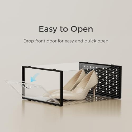 Pinkpum 15 Pack X-Large Shoe Storage Boxes Fit Size 11, Shoe Organizer for Closet Clear Plastic Stackable Shoe Dispaly Case Bins Holder, Sneaker Storage for Sneakerheads Black view 6