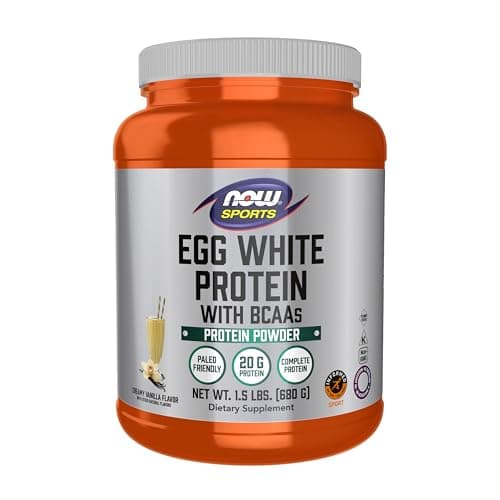 NOW Sports Nutrition, Egg White Protein, 20 G With BCAAs, Creamy Vanilla Powder, 1.5-Pound