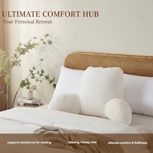 Reading Pillow with Arms for Sitting in Bed, Backrest Support Cushion Soft Back Pillow for Couch, Sofa & Floor, Dorm Essentials, Washable Cover, Faux Fur Wedge Cushion for Adults,Children,Student view 2