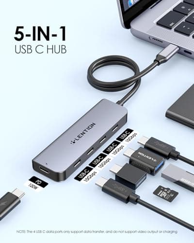 LENTION 4-Port USB C Hub with Long Cable 2FT, USB C Hub Multiport Adapter 4 x Type C 3.2 10Gbps, 100W PD Charging USBC Splitter, Compatible with 2025-2018 MacBook Pro/Air, 2026 MacBook Neo and More view 2