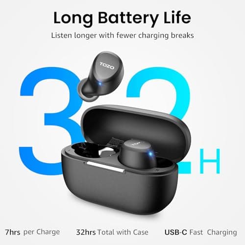 TOZO A1 Wireless Earbuds Bluetooth 5.3 Light Weight in Ear IPX5 Waterproof Headphones 2 Mic for AI Calls, Immersive Premium Sound Bass Headset with Charging Case, 32 Presets EQ Customization via App view 5