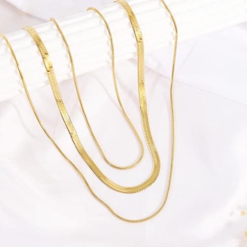 JNZSSWHJJH Gold Chain Necklace for Women - 18K Gold Plated Gold Chain Necklace Layered Herringbone Rope Snake Paperclip Chain Necklaces Dainty Gold Chain Necklace for Women Gold Jewelry Gifts view 6