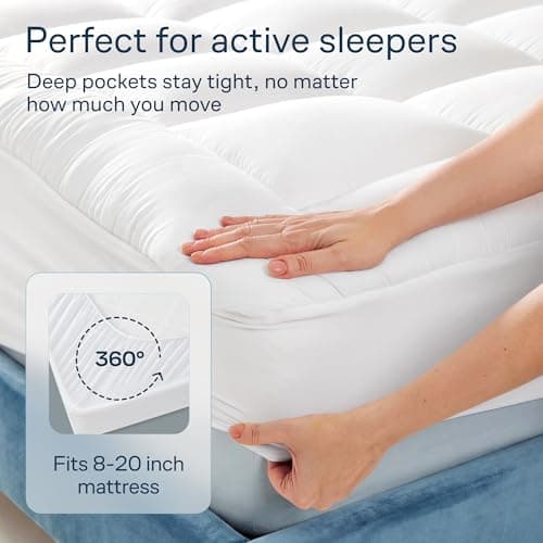 Cloud-Like Twin Mattress Topper - 100% Cotton Top Mattress Pad for Back Pain Relief - Breathable & Naturally Cooling for Hot Sleepers, White view 5