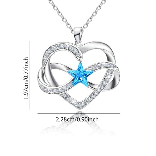 Sterling Silver Heart Star Necklace - Adjustable Love Heart-Shaped Infinity Pendant Necklace for Women Hypoallergenic Lightweight Blue Cubic Zirconia Necklaces Jewelry Gifts for Teens Daughter Granddaughter view 6