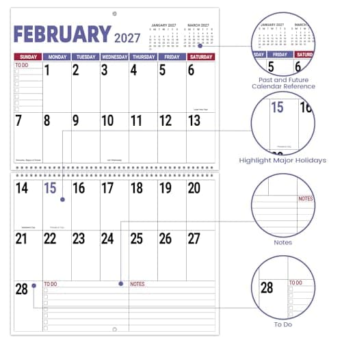 Wall Calendar 2026-2027 - 2026-2027 Large Wall Calendar, Jul. 2026 - Dec. 2027, 14.7'' x 23.2''(Open), Big Calendars 2026, 18 Months Jumbo Large Print 26-27 Calendar, 14.7'' x 11.6''(Close), Twin-Wire Binding view 6