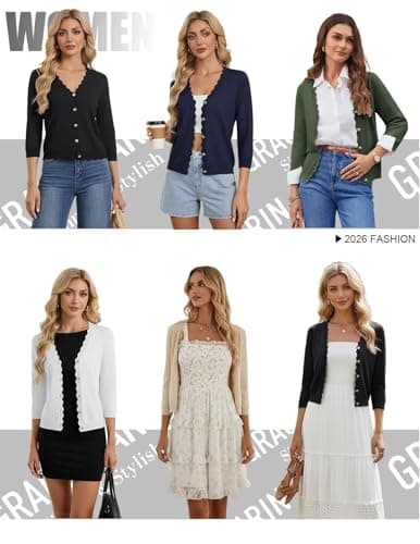 GRACE KARIN Women's 3/4 Sleeve V Neck Button Down Lightweight Cardigan Sweater Open Front Dressy Shrugs Spring Fashion view 5