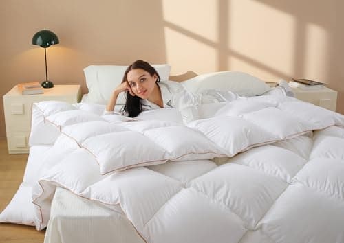 Down Comforter Queen Size – All Season Medium Weight Fluffy White Duvet Insert, Warm Feather Bedding, Soft 100% Cotton Cover, 90x90 Inch view 1