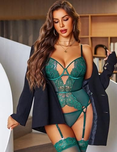 Avidlove Lingerie for Women Lace Corset and Panty Sets Garter Lingerie Teddy view 5
