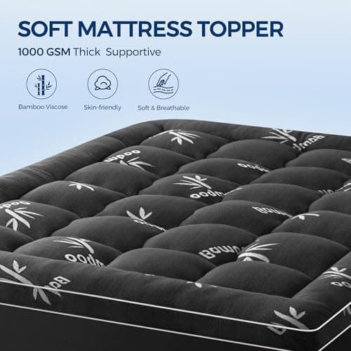 SakuraHome Twin XL Mattress Topper,Extra Thick Pillow Top Mattress Pad | Bamboo Viscose Fabric,Cooling Plush 1000 GSM Fill,18" Deep Pocket Design,Soft Breathable for Hot Sleeper,OEKO-TEX Certified view 4