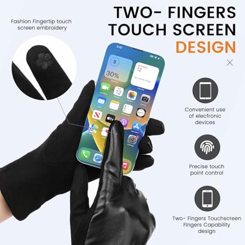 Winter Leather Gloves for Women PU Touchscreen Warm Driving Texting Gloves view 5