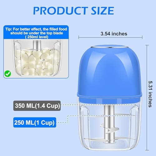 Electric Garlic Chopper, 350ML (1.4 Cup) Blue Mini Food Processor, Mini Chopper, Small Garlic Grinder Mincer for Onion, Ginger, Chili, Fruit, Meat view 2
