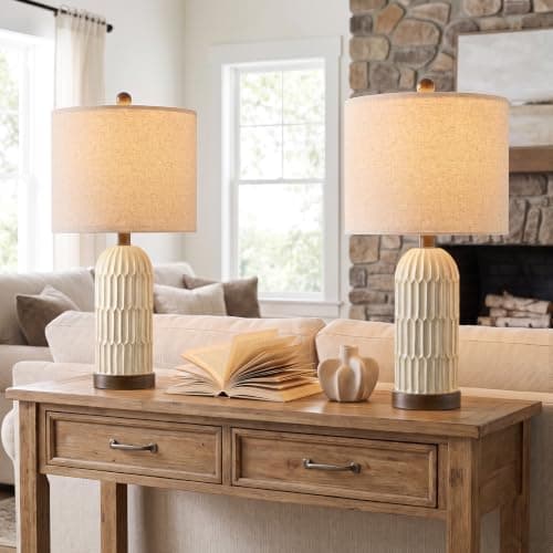 OYEARS 22" Farmhouse Table Lamps Set of 2, Bedside Lamps for Night Stands | Rustic Vintage Lamps for Bedroom,Retro Design, Distressed Fnish, Home Decor for Living Room, Nursery, End Side Table, Brown view 6