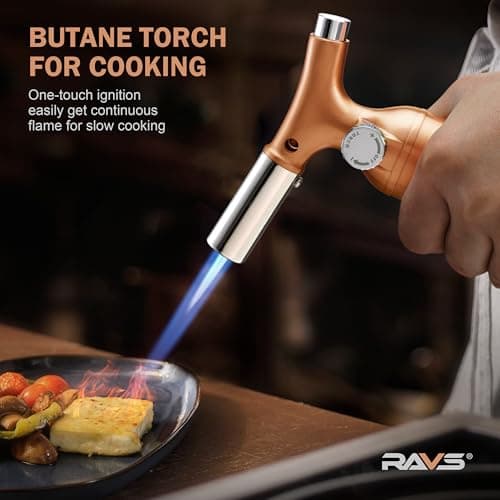 RAVS Butane Torch Lighter with Solid Copper Design, Kitchen Torch Lighter with Adjustable Flame, Refillable Creme Brulee Torch for Cooking, Soldering, Birthday Gifts for Women Men, Butane Not Included view 5