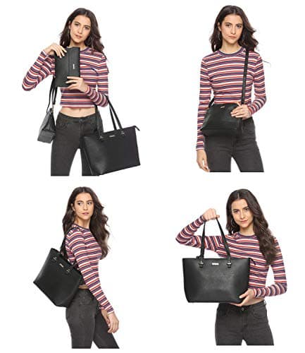 Women Fashion Synthetic Leather Handbags Tote Bag Shoulder Bag Top Handle Satchel Purse Set 4pcs view 4