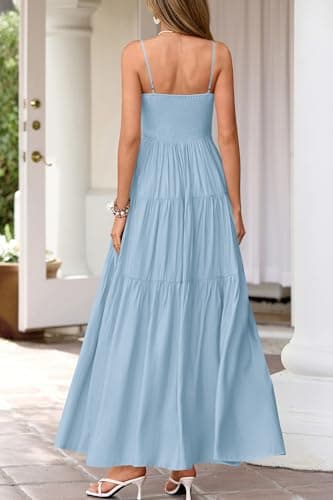 Okiwam Women's Summer Dress 2026 Casual Boho Sleeveless Spaghetti Strap Smocked Maxi Dress Ruffle Long Beach Sundresses view 3