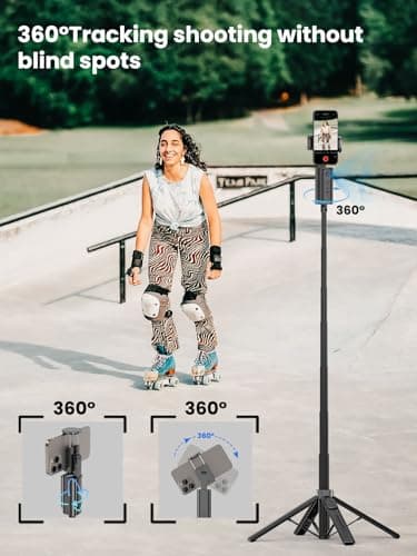 AOCHUAN Auto Face TrackingTripod, w/Gesture Control for iPhone,Extendable Pole, 360° Rotating Selfie Stick,Wireless Remote,Video Recording 4-Leg Stable & Portable Tripod view 5