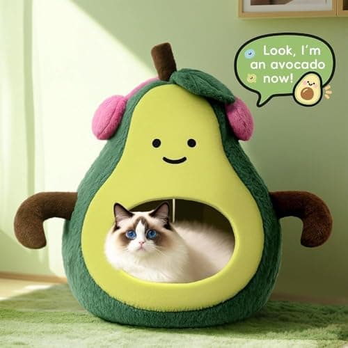 MOYMO Cute Cat Beds for Indoor Cats, Small Dog Beds, Soft Washable Pet Beds for Kitten and Puppy, Funny Avocado Cat Cave Cat Toys, 19 Inches view 3