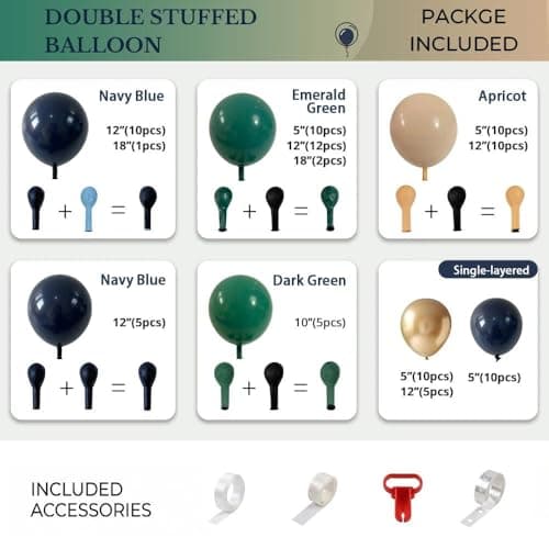 Double Stuffed Navy Blue and Dark Green Balloons, 91pcs Dark Blue Emerald Tan Apricot Gold Latex Balloon Garland Arch Decorations Kit for Gentleman Birthday,Baby Shower,Graduation,Adventure Party view 4