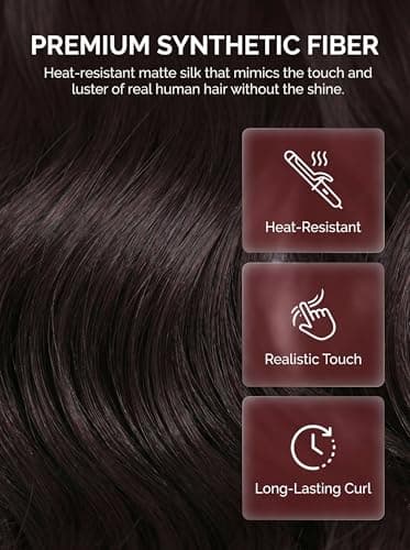 5 Clip in Hair Extensions Synthetic Thick Curly Wavy Hairpieces for Women 18 Inch Natural Looking 3/4 Full Head Clip on Hair Extensions Black Brown view 4