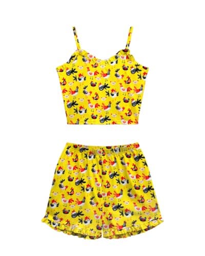 Cetieo Womens Pajama Sets 2 Piece Cute Ruffle Pjs Summer Lounge Tank Top Short Sets Loungewear (US, Alpha, Small, Regular, Regular, Regular, chicken-01) view 4