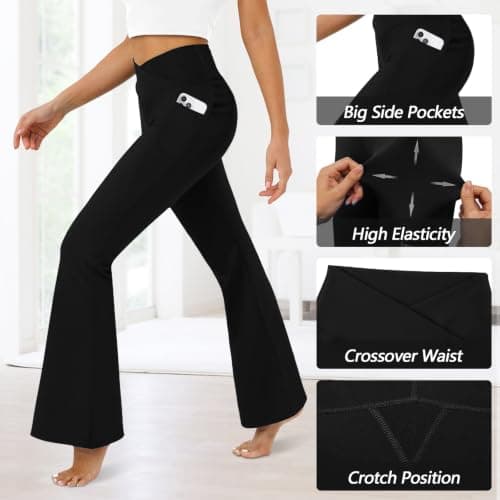 Women's Flare Leggings with Pockets Crossover High Waisted Yoga Pants view 4