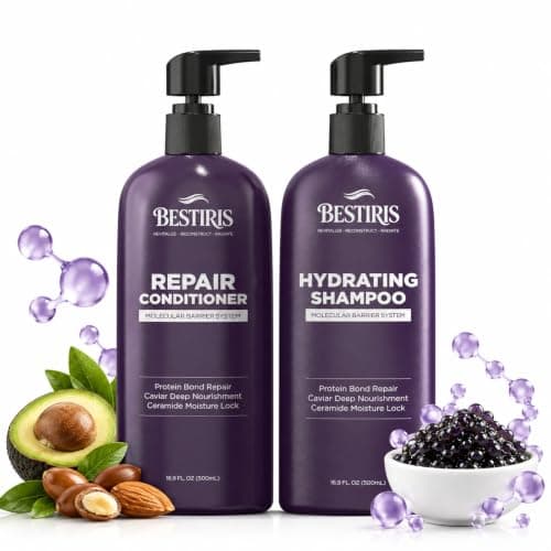 Triple-Action Repair Shampoo and Conditioner Set with Caviar Extract, Keratin & Ceramide NP, Hydrating and Nourishing Hair Care for Dry, Damaged & Frizzy Hair, Smooth Shine, 2 * 16.2 oz — image 1
