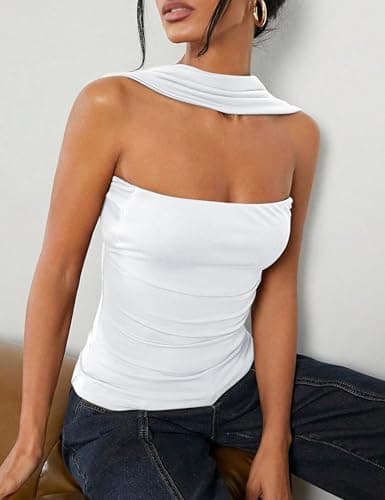 ACCPUR Ruched Strapless Halter Tube Top for Women Sexy Open Back Slim Fit Bandeau Shirt Sleeveless Off Shoulder Tank Clubwear view 3