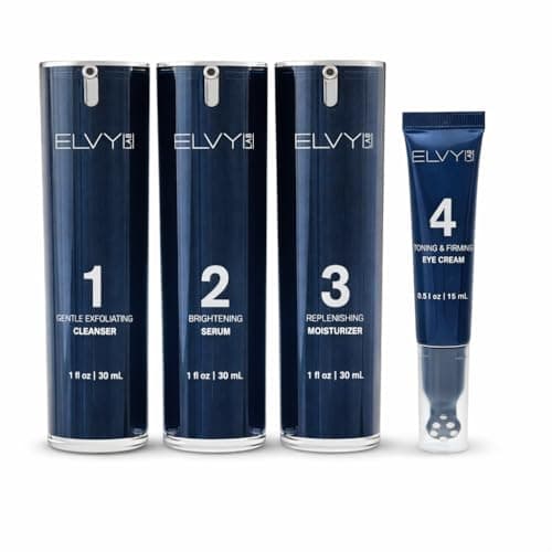 ELVY Lab 4 in 1 Skincare Set for Men and Women Complete Face Care Kit Cleanser Vitamin C Serum Moisturizer Eye Cream Anti Aging Routine Vegan Cruelty Free All Skin Types Hydrating Brightening Gift Set