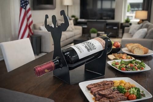Vyrecronix Handsome Men's Wine Bottle Holder, Single Bottle Tabletop Display Rack, Stylish Black Metal Wine Bottle Storage Rack, Suitable for Home Bars and Kitchens, and Also Makes a Great Gift. view 5