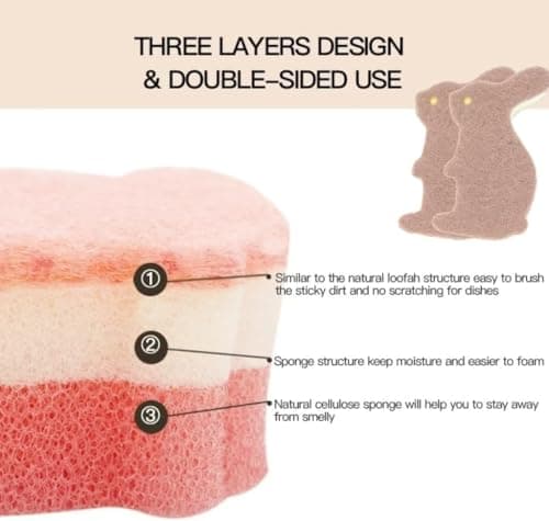 4 Pcs Rabbit Shape Kitchen Cleaning Sponge Multi Functional Cute Scrub Sponge Non Scratch Dish Sponge for Washing Dishes Kitchen Bathroom(Rabbit) view 3