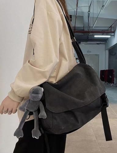 Gleease Canvas Messenger Bag for Men Women Large Crossbody Bag Hobo for 14inch Laptop Vintage Satchel for College Travel Work view 2