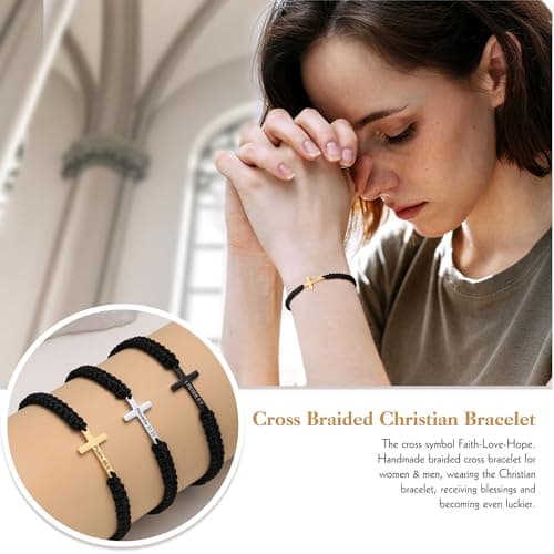 Sistble Christian Gifts Cross Bracelet for Men Easter Baptism Religious Gifts for Women Handmade Braided Bracelets Inspirational Confirmation Gifts for Teenage Girl Boys Jewelry view 2