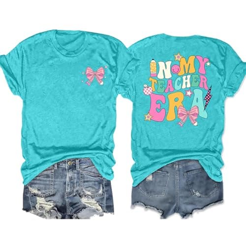 PICKID Teacher Shirts Women: in My Teacher Era T-Shirt Pencil Bow Graphic Tee Back to School Teaching Gift Casual Tops — image 1