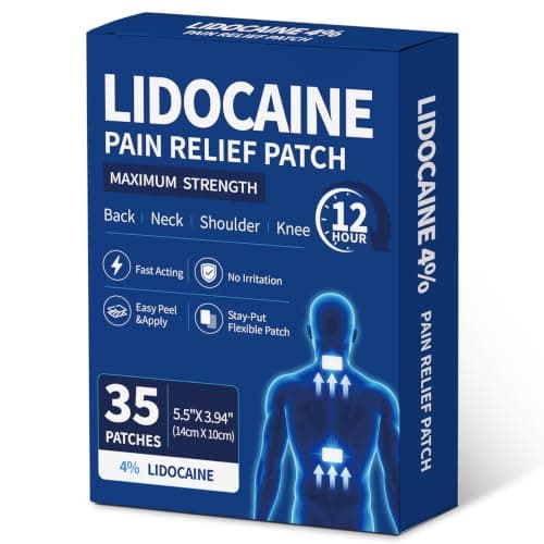 4% Lidocaine Pain Relief Patches, Maximum Strength, 35 Count | Up to 12 Hours of Continuous Relief for Back, Neck, Shoulder, Joint & Muscle Pain, Large 3.9” x 5.5”-2A1 — image 1