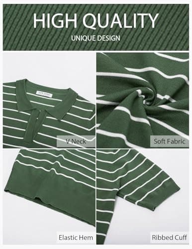 Kate Kasin Women Short Sleeve Polo Sweater V Neck Knitted Tops Casual Ribbed Shirt Loose Pullover Sweater view 4