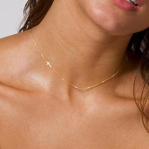 JNZSSWHJJH Easter Basket Stuffers - Cross Necklace for Women 18K Gold Plated Cross Necklace Dainty Gold Necklace for Women Teens Girls Gold Jewelry Easter Religious Christian Gifts view 3