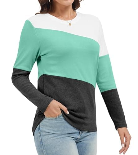 Jeqeocafy Women's Color Block Tunics Tops Crewneck Long Sleeve Shirts Casual Pullover Loose Fit T-Shirt view 3