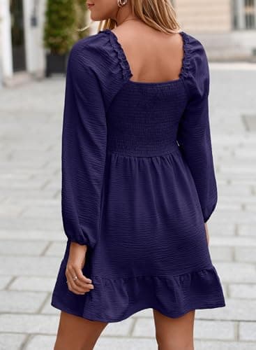Dokotoo Womens Dresses 2026 Long Sleeve Empire Waist Ruffle Smocked Casual Mini Dress view 2