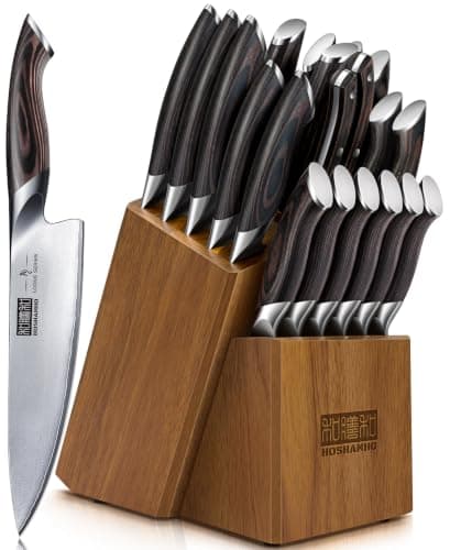 HOSHANHO 20PCS Knife Set, Ultra Sharp Japanese Kitchen Knife Set with Block | Professional High Carbon Stainless Steel Chef Knives Set with Sharpner, Cooking knife with ergonomic handle, Ideal Gifts — image 1