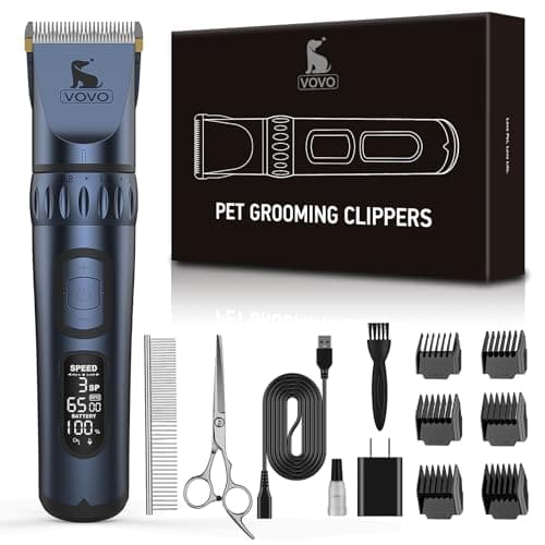 Vovo Dog Clippers - 3-Speed Heavy Duty, Low Noise Rechargeable Cordless Electric Dog & Cat Grooming Kit (Blue)