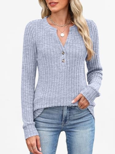 ANRABESS Womens Henley Shirts Long Sleeve Tunic Tops 2025 Fall Fashion Outfits Ribbed Knit Sweaters Ladies Casual Clothes view 3