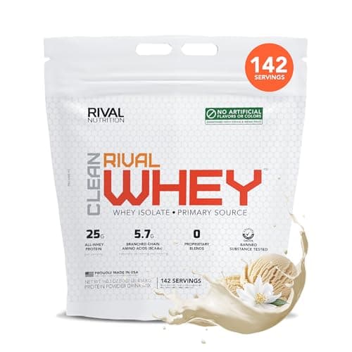 RIVAL NUTRITION Clean Rival Whey True Vanilla Protein Powder I 10 Lb, 142 Servings I Natural Flavors, No Artificial Colors I 25g Protein, 5.7g BCAAs Per Scoop I Muscle Recovery, Active Lifestyles
