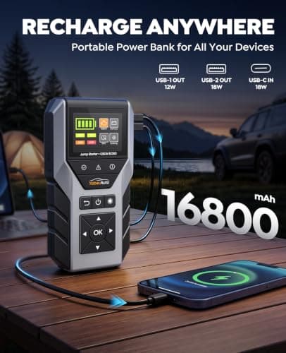 YaberAuto 6000A Portable Car Jump Starter with OBD2 Scanner, Code Reader | Car Battery Jumper Starter Portable (All Gas/10L Diesel) Car Battery Jump Box Pack Jumper Cables, Diagnostic Tool 600LM Light view 6