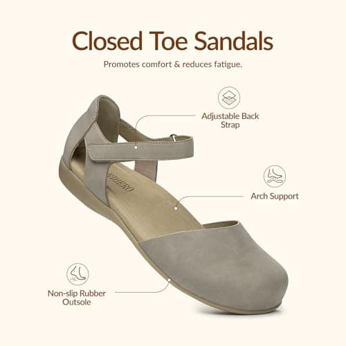 Rihero Summer Casual Closed Toe Sandals Women Comfortable Footbed Arch Support Flat Sandals with Adjustable Strap view 5