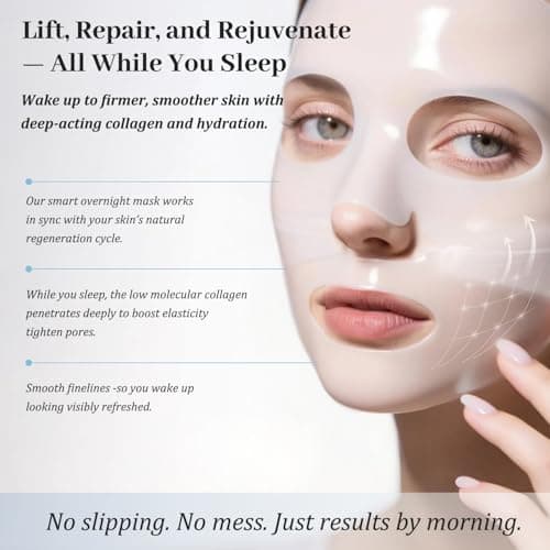 MUQIAN Rosemine Deep Collagen Anti-Wrinkle Lifting Overnight Mask Facial sheet masks with low molecular weight collagen for lifting, firming, and moisturizing 5 Packs view 4