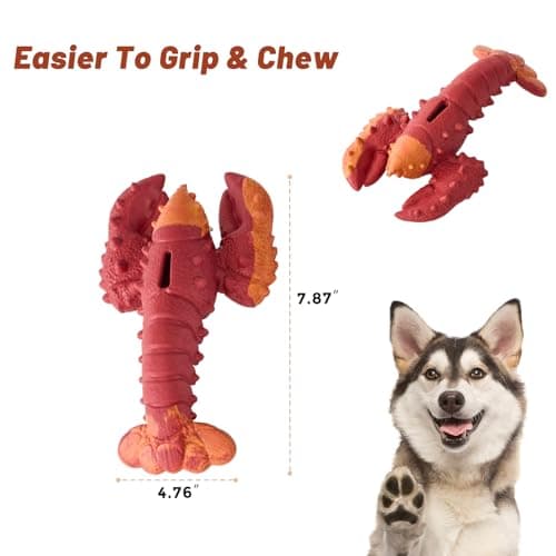 ZOMISIA Dog Chew Toys - Lobster Dog Toys for Small Medium Breeds, Rubber Teething Toys with Bacon Flavor, Pet Toys to Keep Them Busy view 4