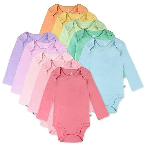 HonestBaby 10-Pack Long Sleeve Bodysuits One-piece 100% Organic Cotton for Infant Baby Boys, Girls, Unisex , Rainbow Pinks, 18 Months